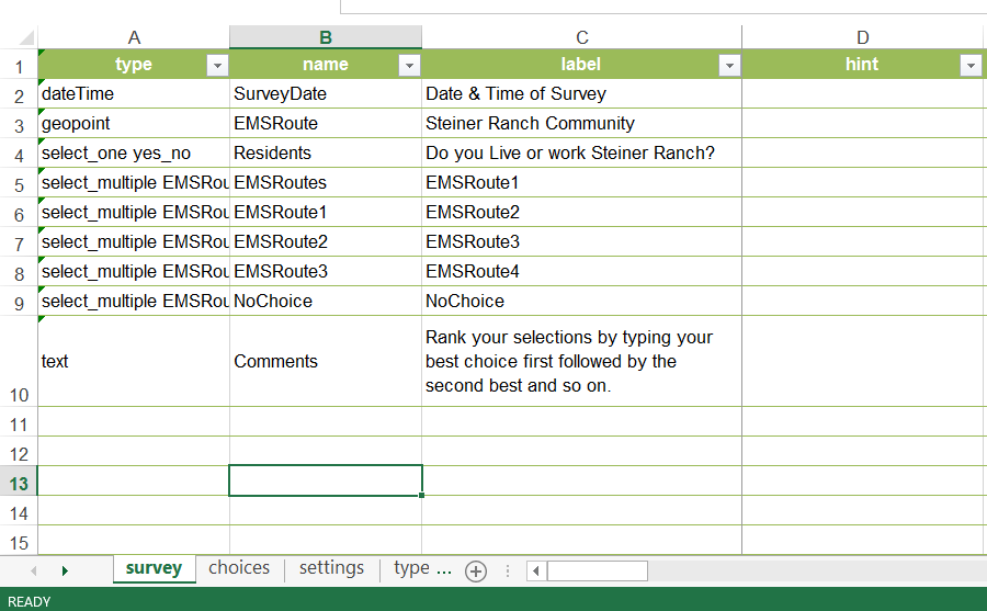 Survey Spreasheet